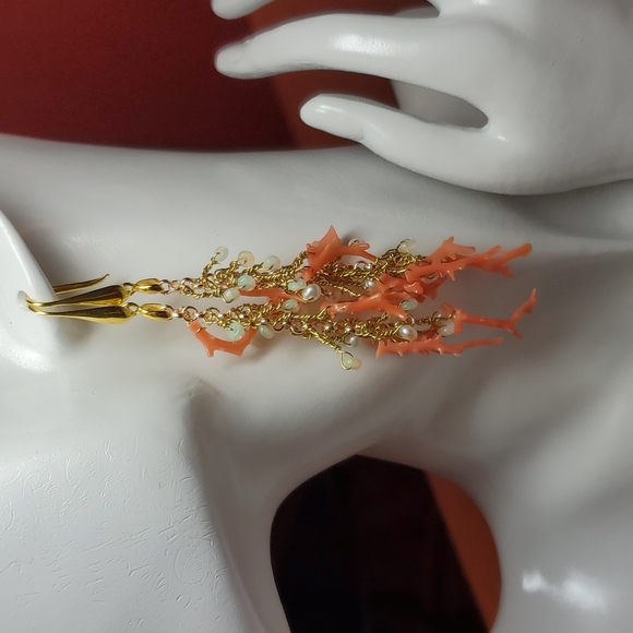Coral earrings and opals are tears of Mermaids 18k over 925 no515 - Picture 4 of 8